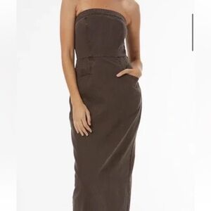 YFB Elegant Brown Strapless Dress
